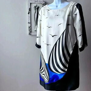 NWT Y2K Tibi Cottagecore Regatta Bird Print Silk Whimsical Mini Dress Size 6